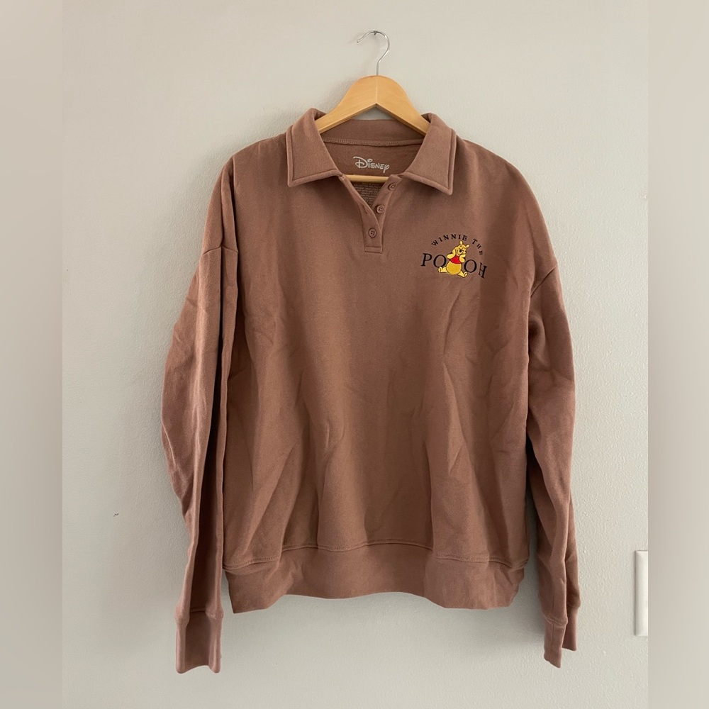 Disney Brown Pooh Bear Polo Sweatshirt